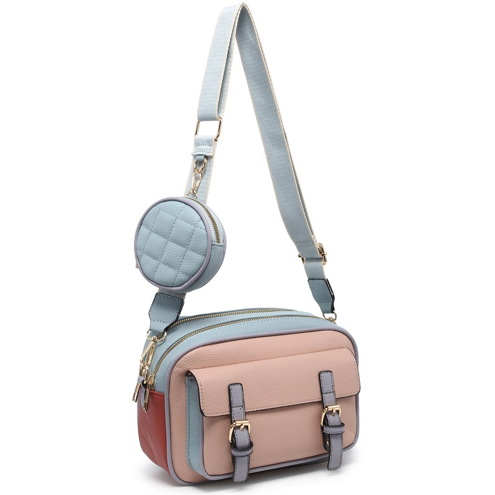 Color block Blue and pink Crossbody Bag with buckle flap PLUS coin purse